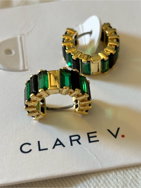 Clare V Jewelry - Clare V Baguette Checker Huggies - Emerald and Black